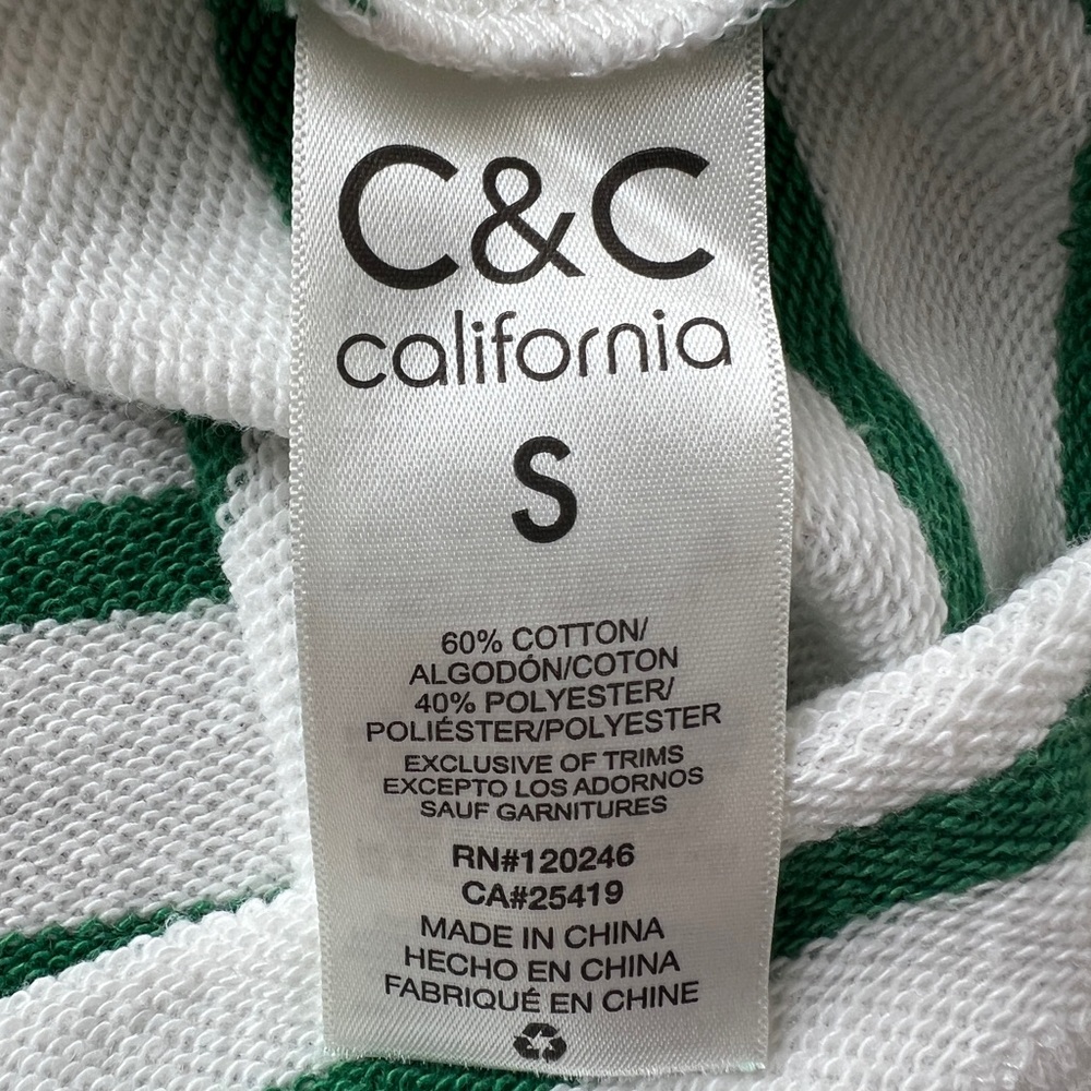 C&C California Green White Striped Long Sleeve Top Size S Casual Basic - Picture 5 of 9